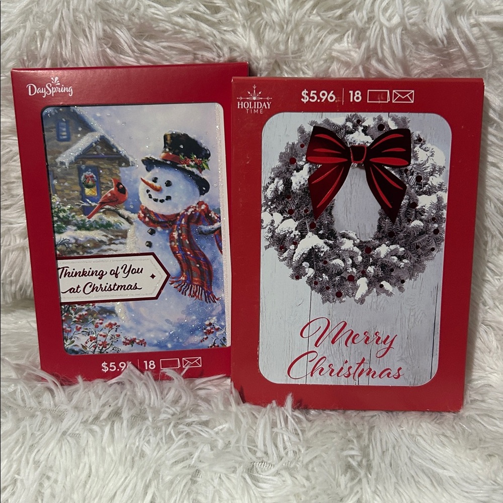 🩶5/$30 Christmas Holiday Greeting Card Set 2 Boxes of 18 Snowman and Wreath NEW